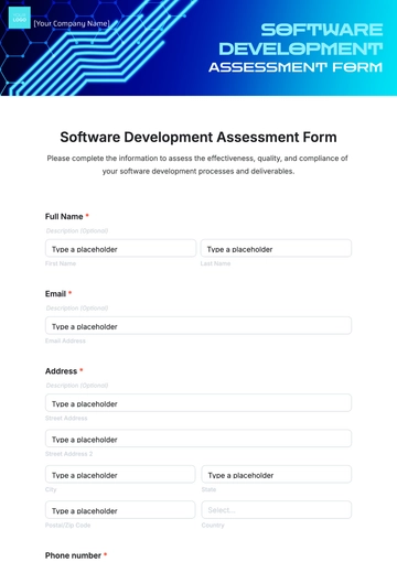 Free Software Development Assessment Form Template to Edit Online