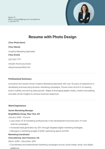 Free Resume with Photo Design Template to Edit Online