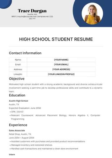Free High School Student Resume Template to Edit Online
