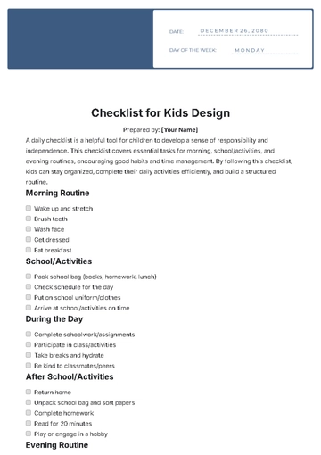 Free Checklist for Kids Design Template to Edit Online
