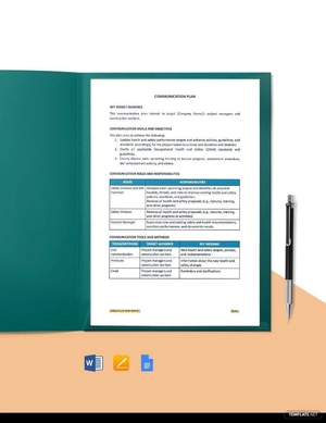 One Page Construction Communication Plan Template