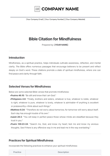 Free Bible Citation for Mindfulness Template to Edit Online