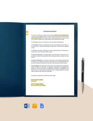 One Page Construction Commission Agreement Template