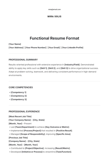 Free Functional Resume Format Template