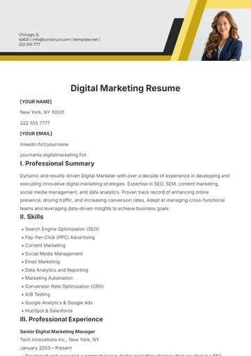Free Digital Marketing Resume Template to Edit Online