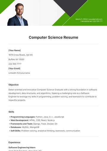 Free Computer Science Resume Template to Edit Online