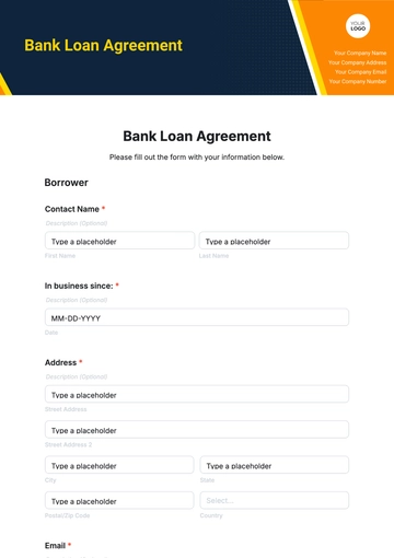 Free Bank Loan Agreement Form Template to Edit Online
