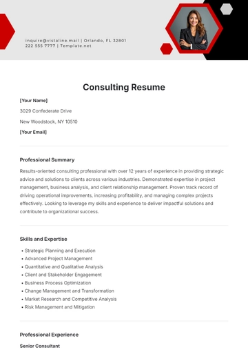 Free Consulting Resume Template to Edit Online