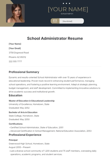 Free School Administrator Resume Template to Edit Online