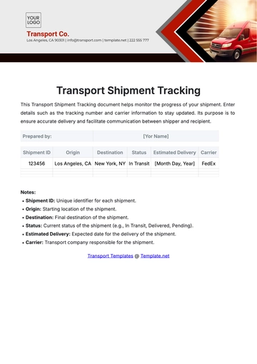 Free Transport Shipment Tracking Template to Edit Online