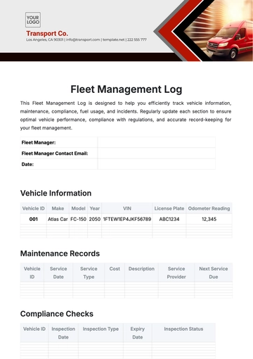 Free Fleet Management Log Template to Edit Online