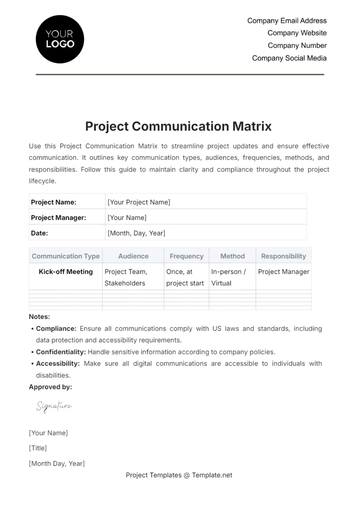 Free Project Communication Matrix Template to Edit Online