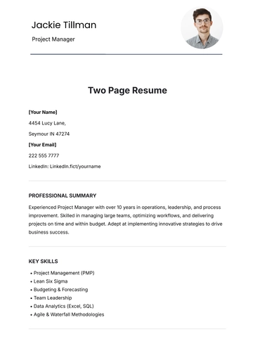 Free Two Page Resume Template to Edit Online
