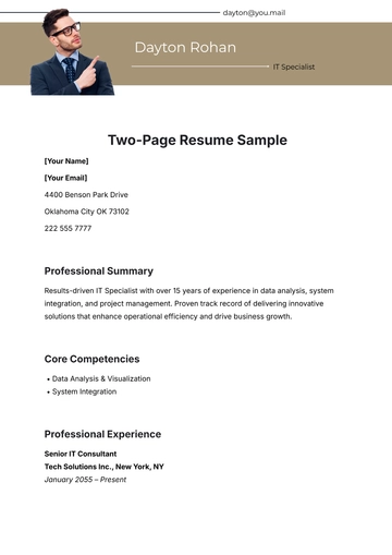 Free Two-Page Resume Sample Template to Edit Online