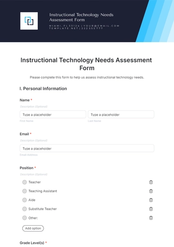 Free Instructional Technology Needs Assessment Form Template to Edit Online