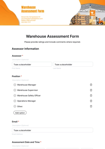 Free Warehouse Assessment Form Template to Edit Online