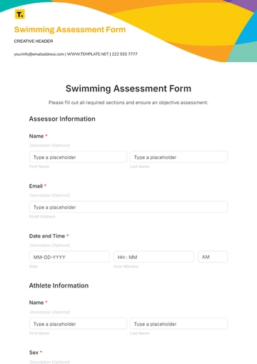 Free Swimming Assessment Form Template to Edit Online