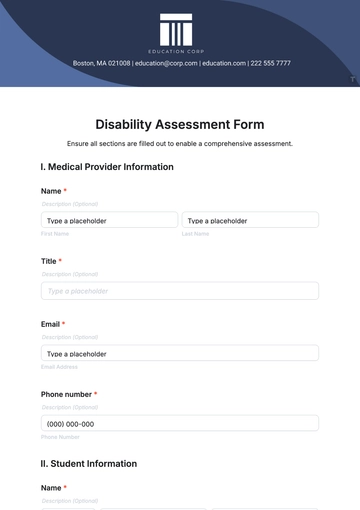 Free Disability Assessment Form Template to Edit Online