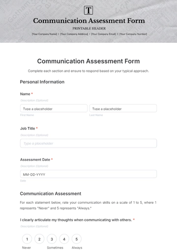 Free Communication Assessment Form Template to Edit Online