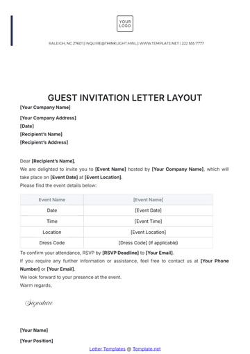 Free Guest Invitation Letter Layout Template to Edit Online