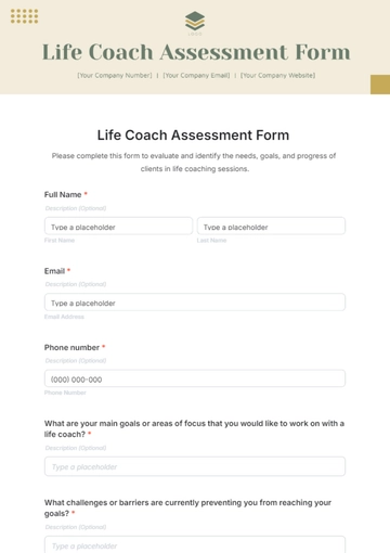 Free Life Coach Assessment Form Template to Edit Online