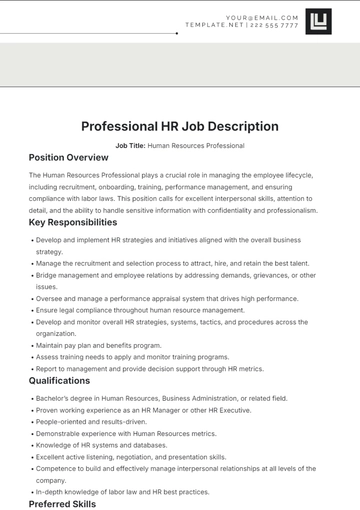 Free Professional HR Job Description Template to Edit Online