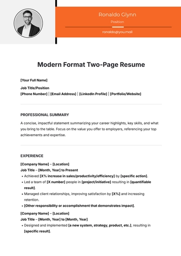 Free Modern Format Two-Page Resume Template to Edit Online