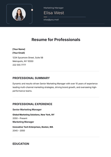 Free Resume Template for Professionals to Edit Online