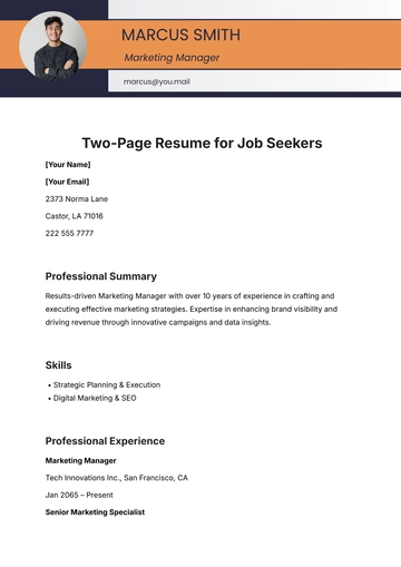 Free Two-Page Resume for Job Seekers Template to Edit Online