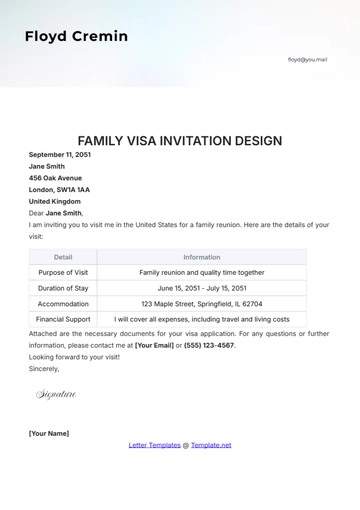 Free Family Visa Invitation Design Template to Edit Online