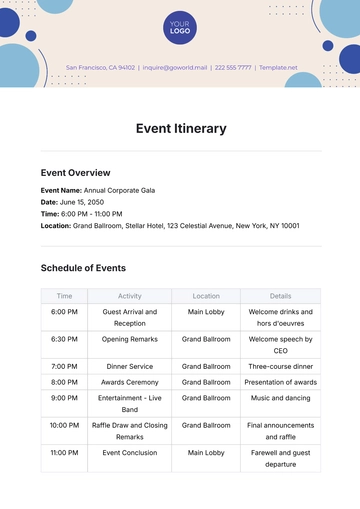 Free Event Itinerary Template to Edit Online