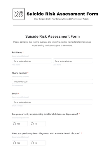 Free Suicide Risk Assessment Form Template to Edit Online