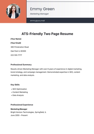 Free ATS-Friendly Two-Page Resume Template to Edit Online