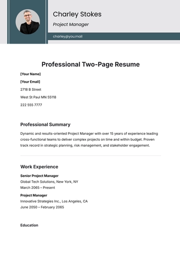 Free Professional Two-Page Resume Template to Edit Online