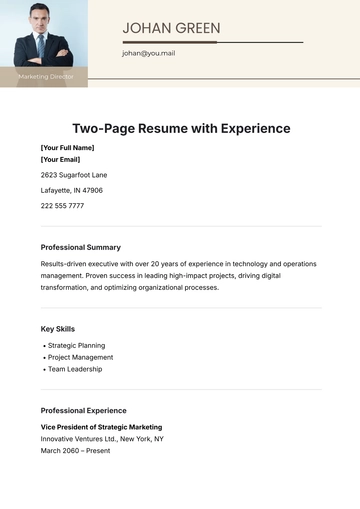Free Two-Page Resume with Experience Template to Edit Online