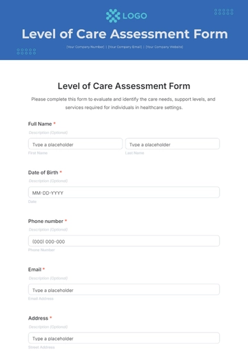 Free Level of Care Assessment Form Template to Edit Online