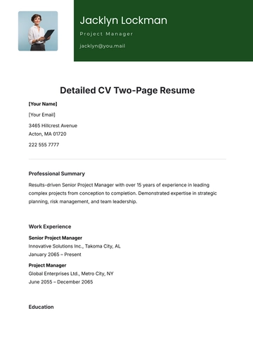 Free Detailed CV Two-Page Resume Template to Edit Online