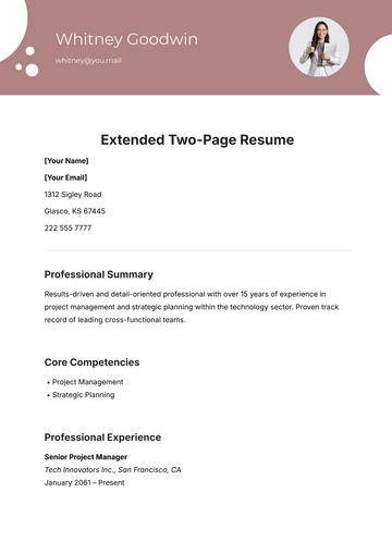 Free Extended Two-Page Resume Template to Edit Online