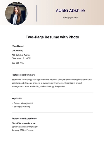 Free Two-Page Resume with Photo Template to Edit Online