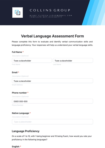 Free Verbal Language Assessment Form Template to Edit Online