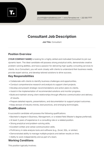 Free Consultant Job Description Template to Edit Online