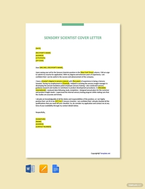 Sensory Scientist Cover Letter