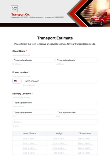 Free Transport Estimate Template to Edit Online