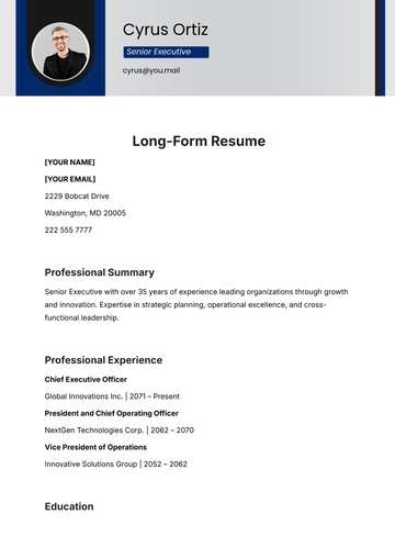 Free Long-Form Resume Template to Edit Online