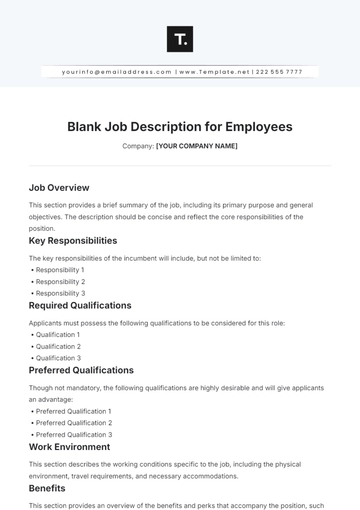 Free Blank Job Description for Employees Template to Edit Online