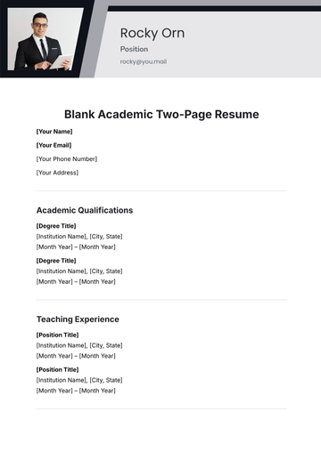 Free Blank Academic Two-Page Resume Template to Edit Online