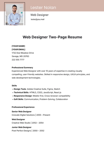 Free Web Designer Two-Page Resume Template to Edit Online