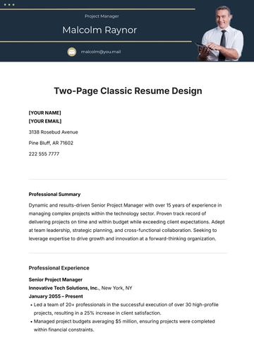 Free Two-Page Classic Resume Design Template to Edit Online