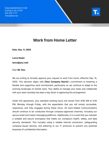 Free Work from Home Letter Template to Edit Online