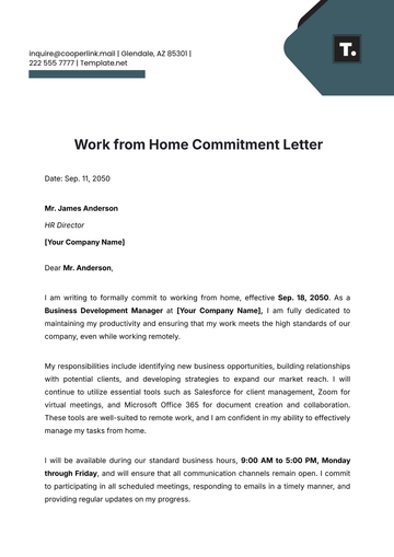 Free Work from Home Commitment Letter Template to Edit Online